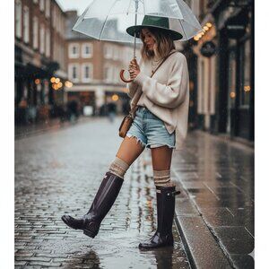 NWOT Hunter Women's Original Tall Gloss Rain Boots Knee High Size US8